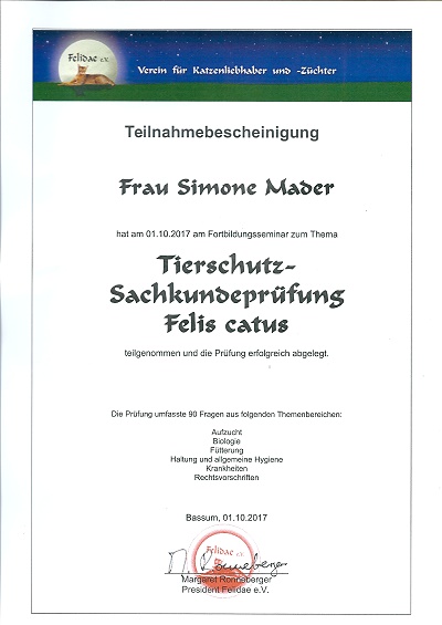 Breeder with verification proof after the Animal Protection Act Germany